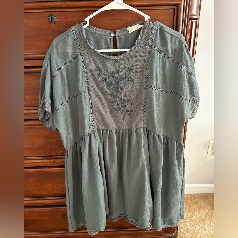 Green Altar’d State Flowy Embroidered Shirt